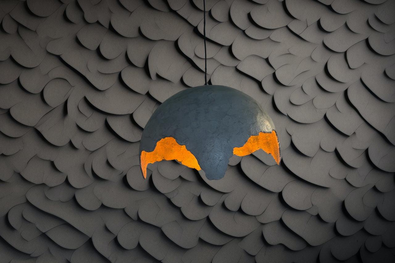 Lampada Lakota in cemento grigio - Illuminazione artigianale di design