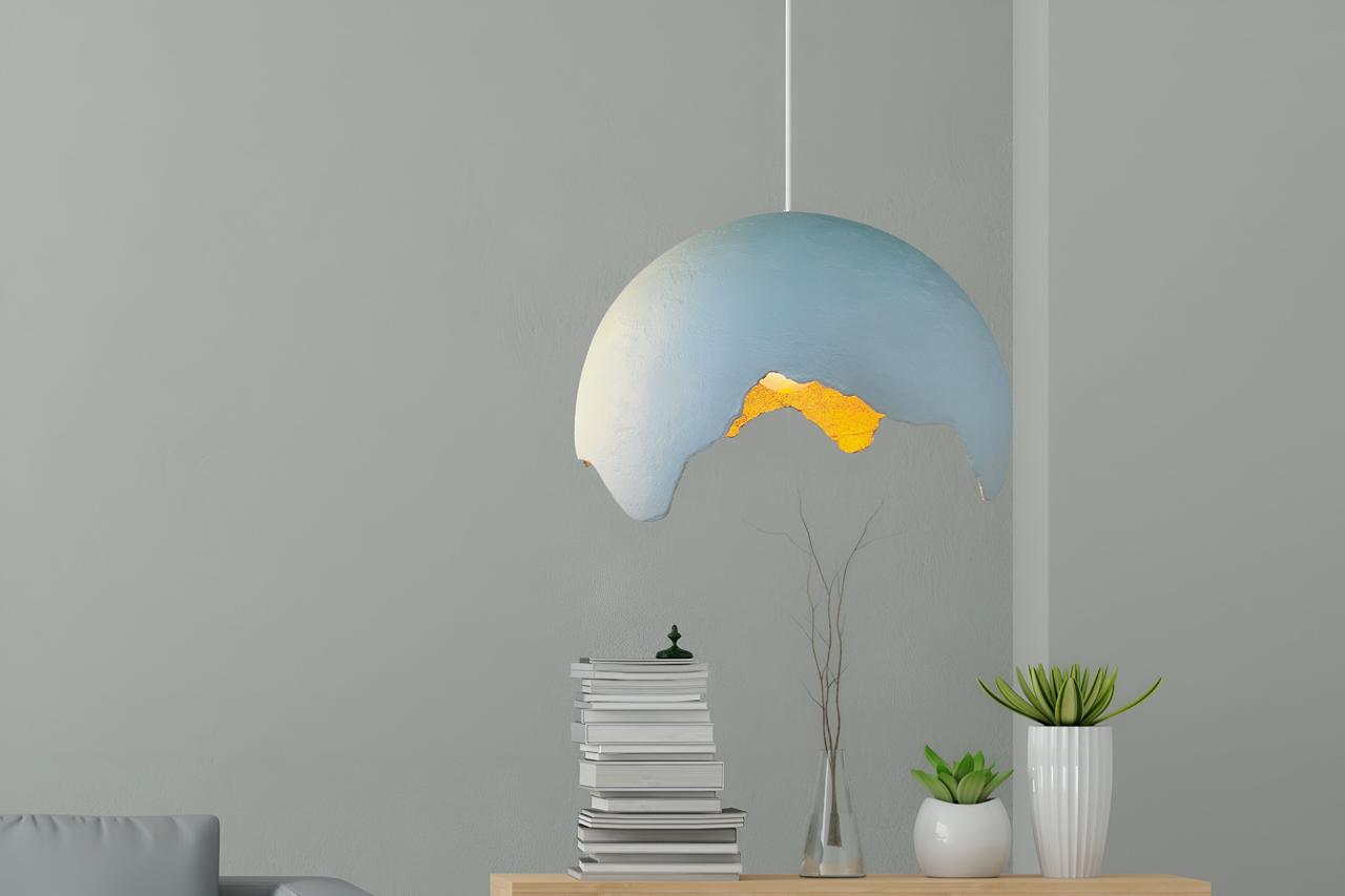 Lampada Lakota in cemento bianco - Illuminazione artigianale dal design luminoso